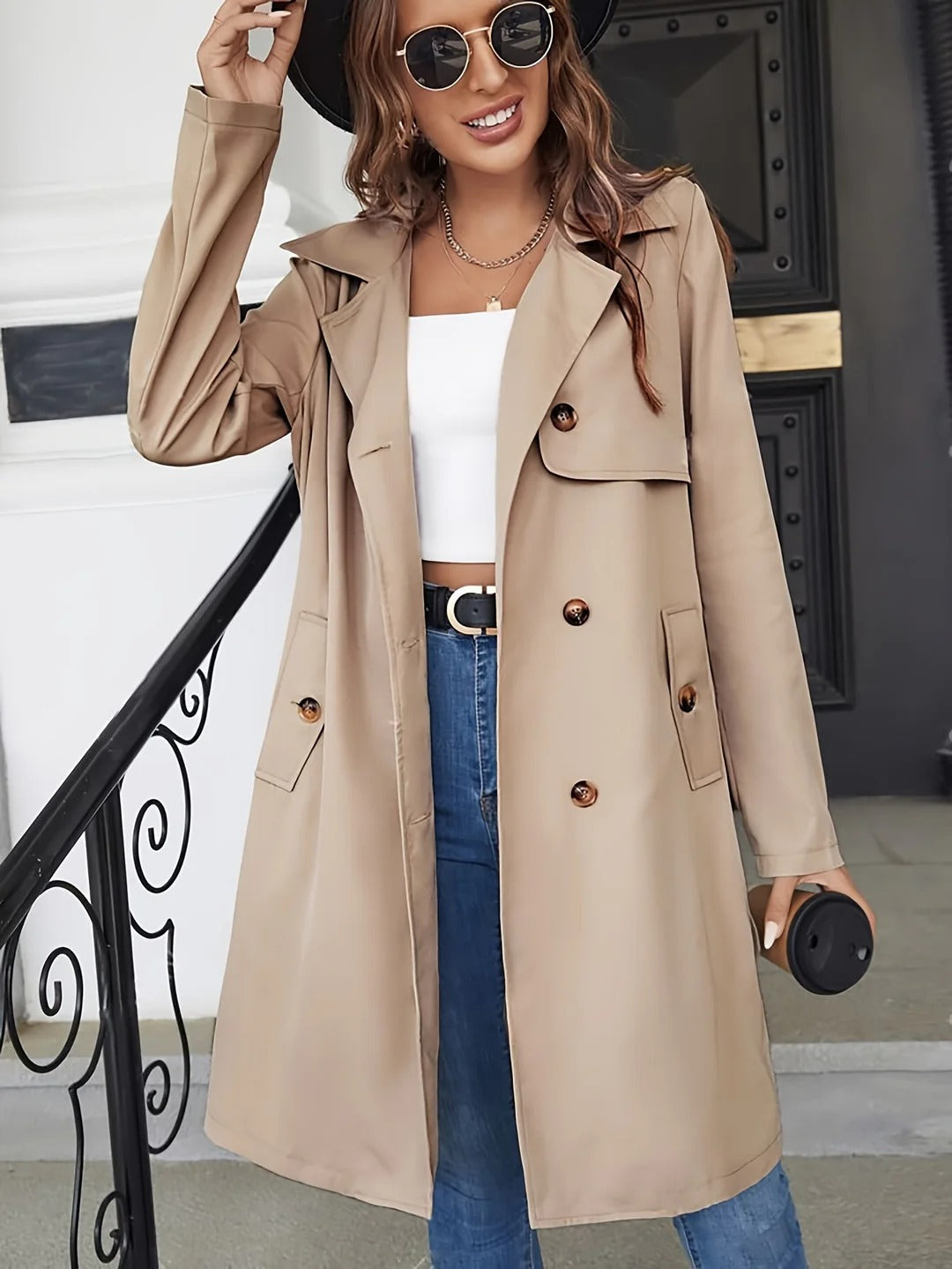 Classic Waterproof Trench Coat with Pockets - VogeLuxe