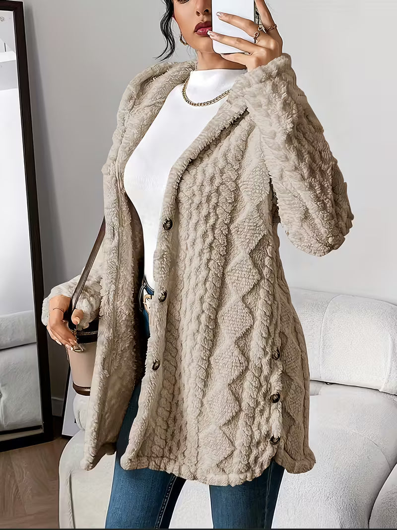 Cozy Women's Fleece Jacket – Plush Button Front Cardigan