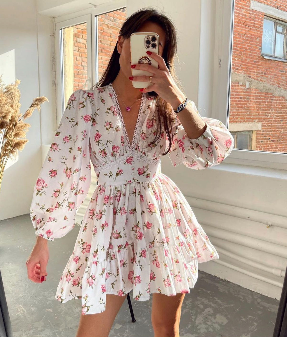 Chic Summer Dress with Frills and V Neckline - VogeLuxe