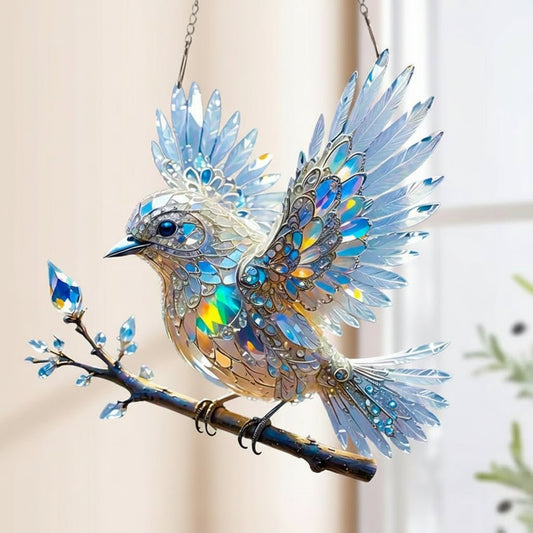Colorful Glass Blue Bird Window Decoration Hanging Ornament - VogeLuxe