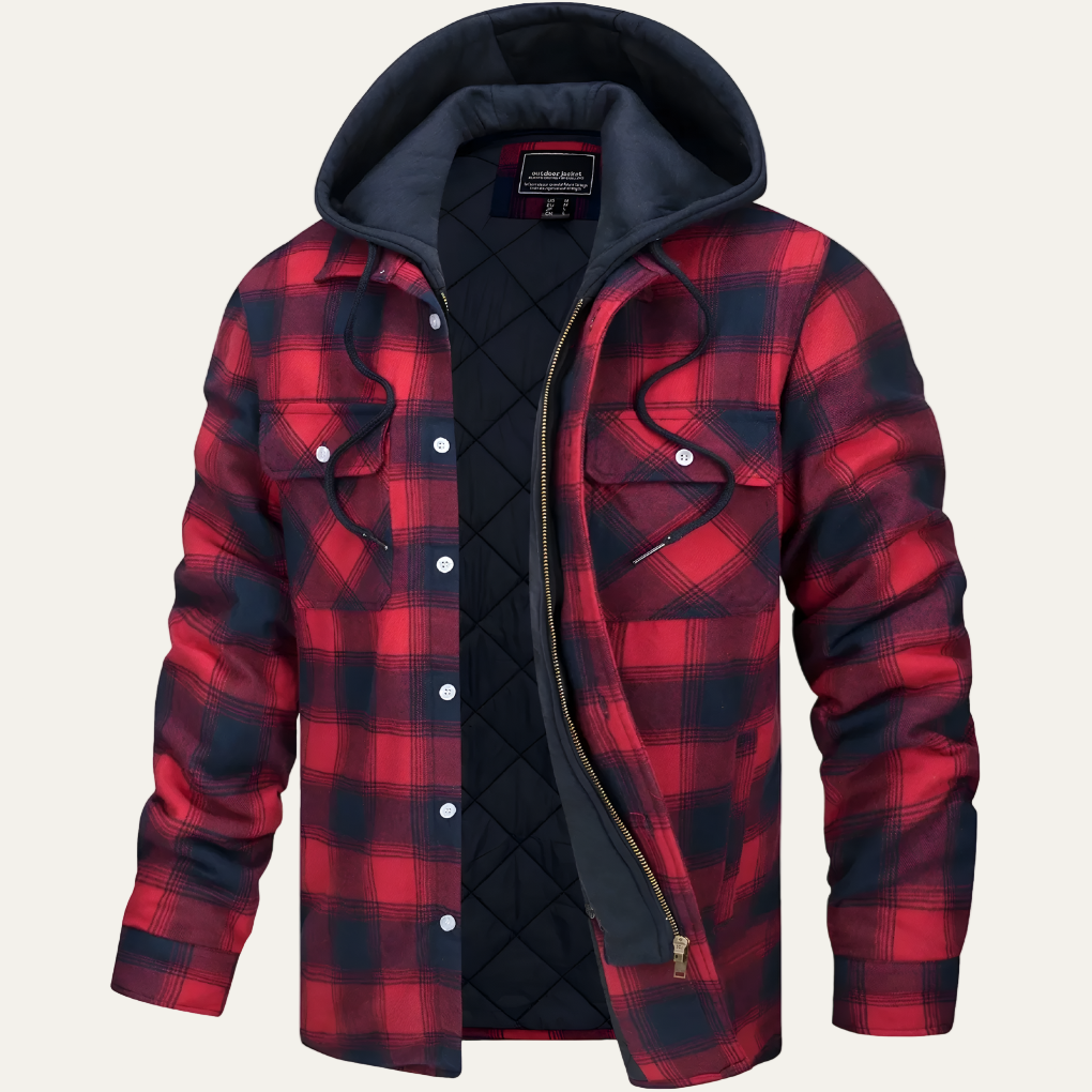 VogeLuxe | Men’s Versatile Plaid Flannel Jacket with Removable Hood