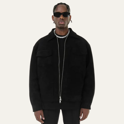 VogeLuxe | Men’s Suede Look Boxy Chore Jacket with Four Flap Pockets