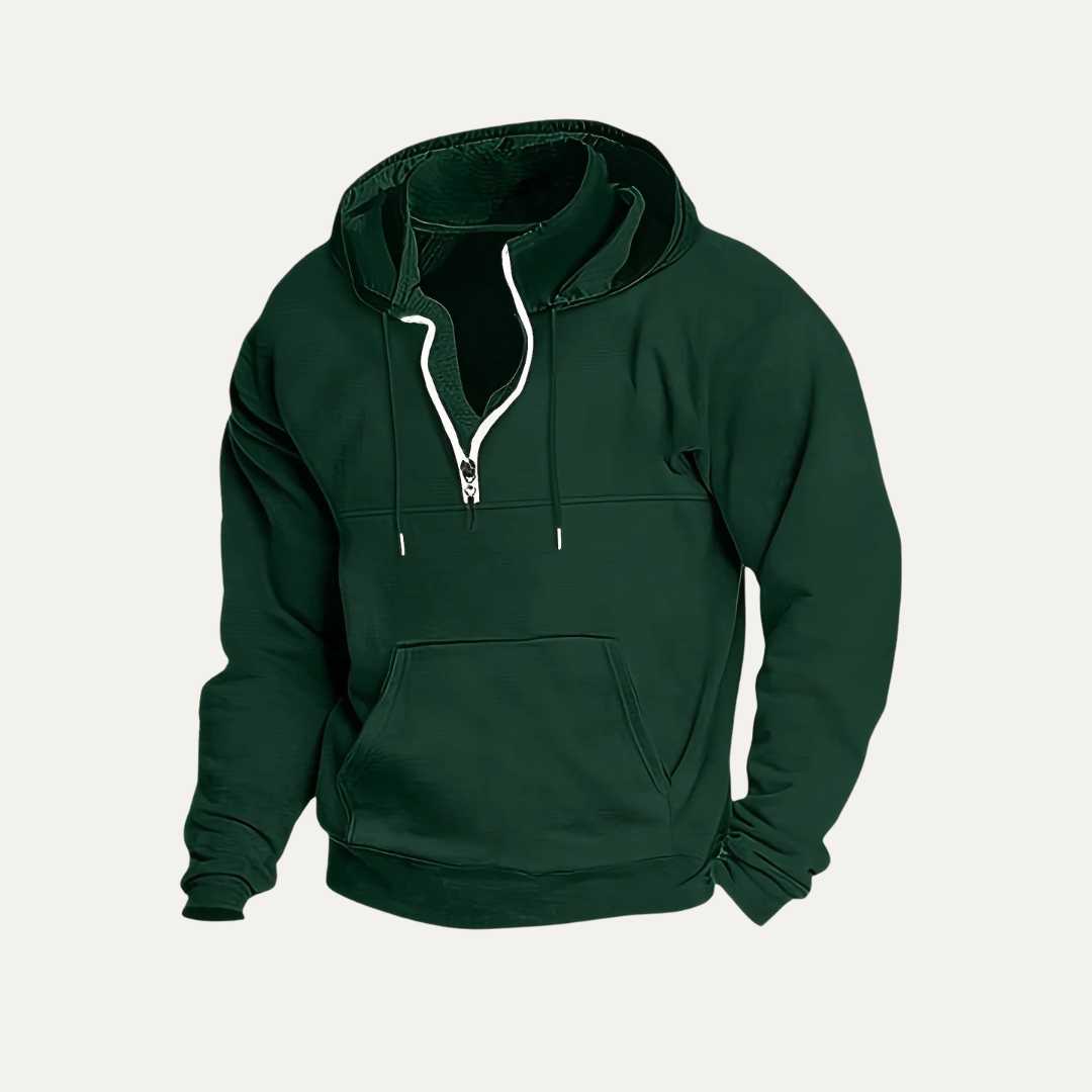 VogeLuxe | Men’s Utility Pocket Hooded Partial Zip Sweatshirt