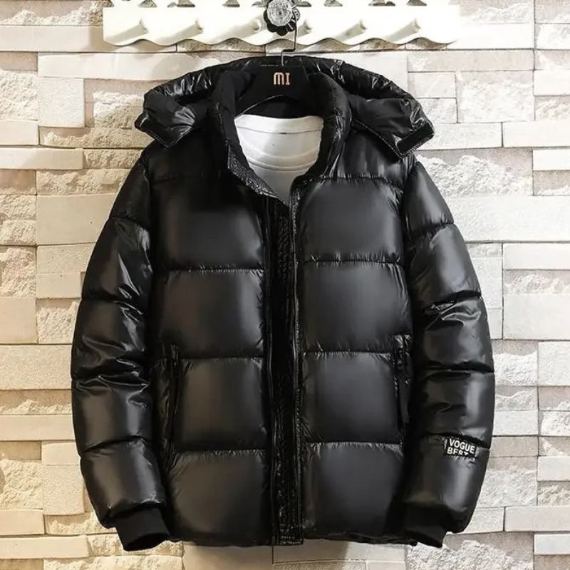 Warm Waterproof Men's Black Puffer Coat - VogeLuxe