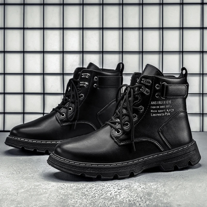 Comfortable Waterproof Men's Ankle Boots Black Leather Style