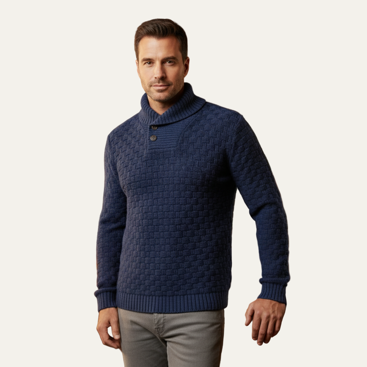 VogeLuxe | Men’s Textured Basketweave Shawl Collar Knit Sweater