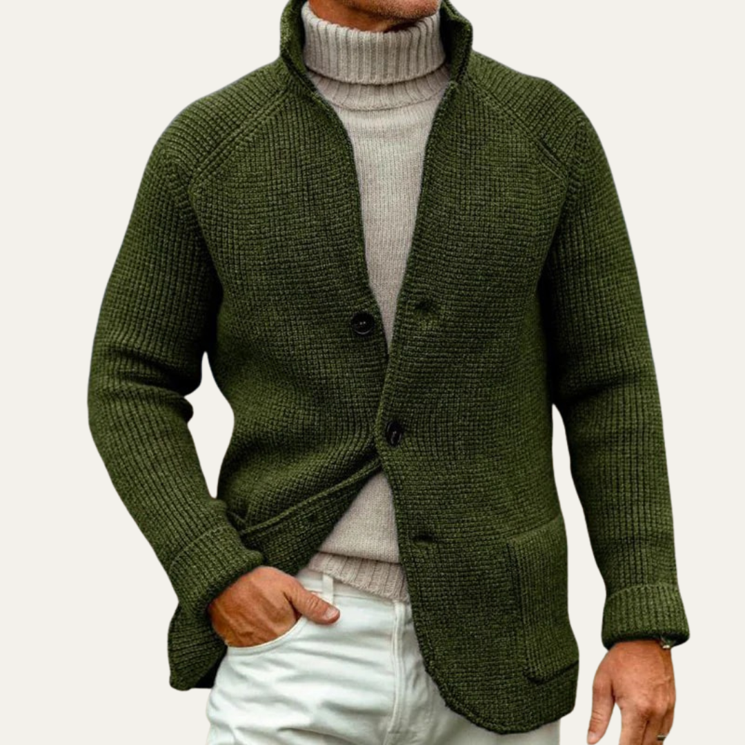 VogeLuxe | Men’s Rib Knit Cardigan Blazer with Stand Collar