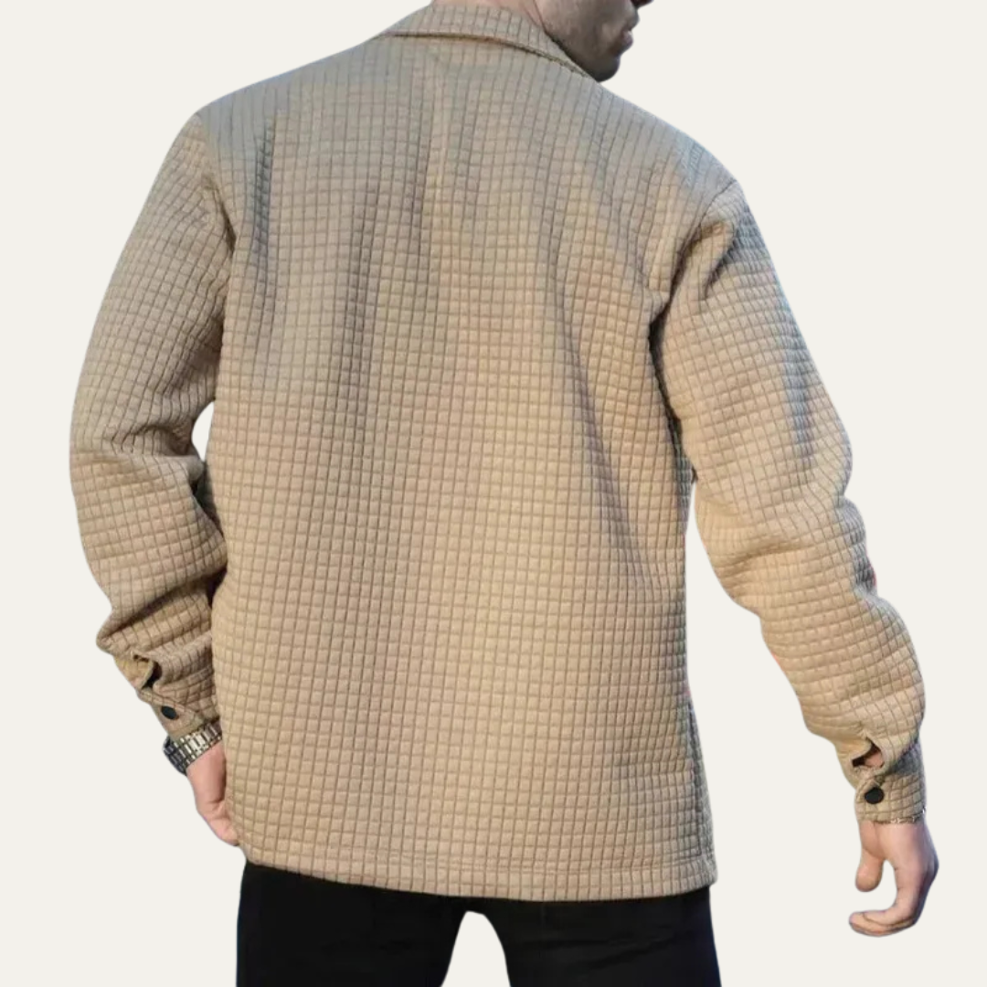 Men’s Quilted Grid Shirt Jacket – Textured Button Front Shacket – VogeLuxe