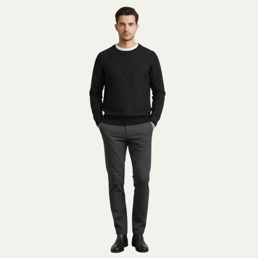VogeLuxe | Men’s Diamond Knit Round Neck Sweater