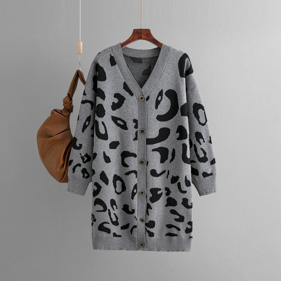 Soft Leopard Pattern Cashmere Women's Cardigan Sweater