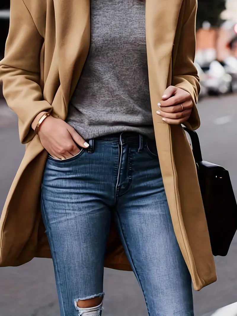 Classic Beige Short Trench Coat for Women - VogeLuxe