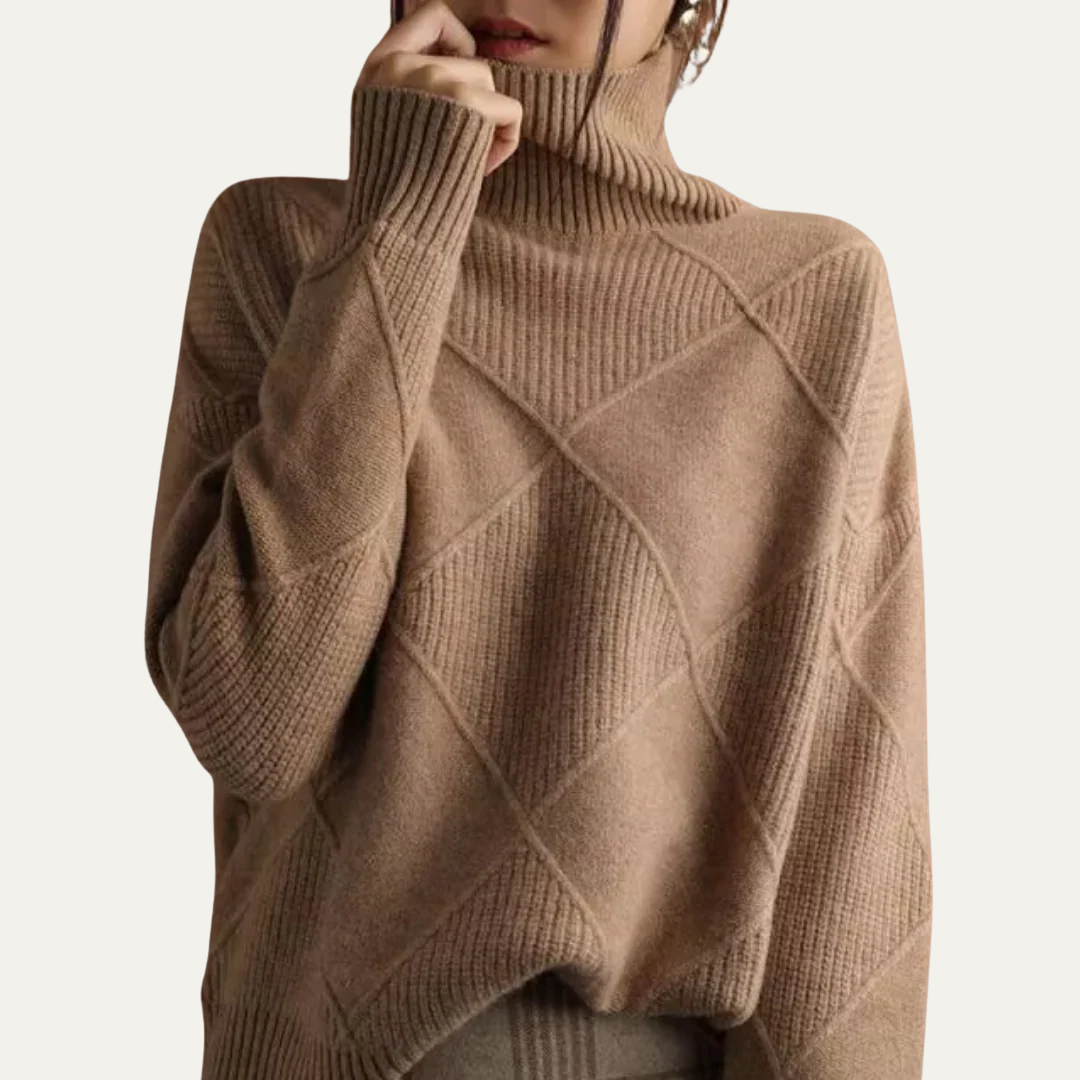VogeLuxe | Women’s Diamond-Knit Turtleneck Sweater