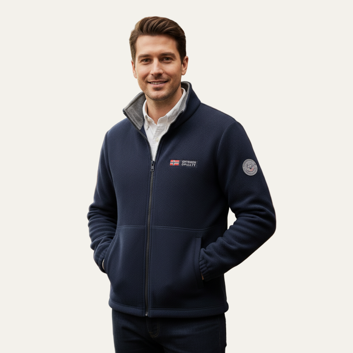 VogeLuxe | Men’s Textured Fleece High Collar Zip Jacket