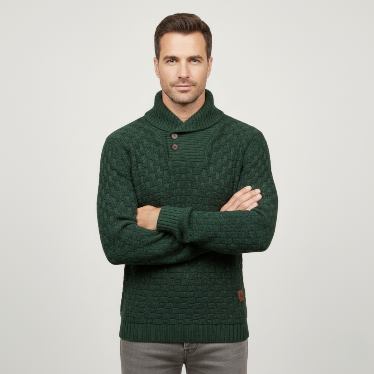 VogeLuxe | Men’s Textured Basketweave Shawl Collar Knit Sweater