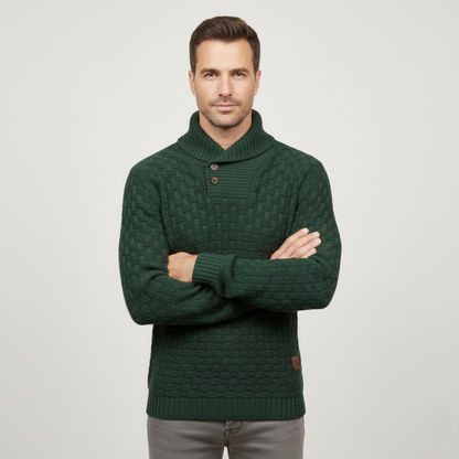 VogeLuxe | Men’s Textured Basketweave Shawl Collar Knit Sweater