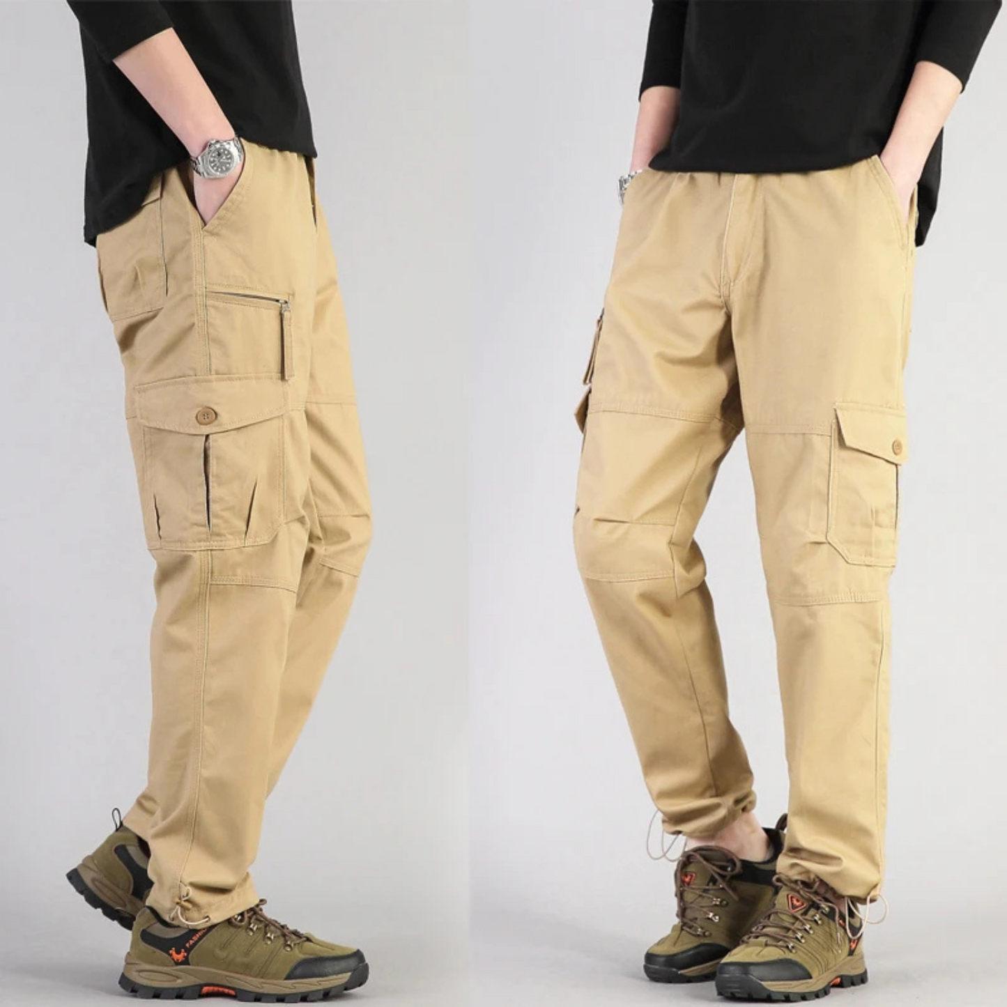 Relaxed Fit Cargo Pants for Men with Elastic Waist