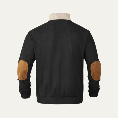 VogeLuxe | Men’s Corduroy Pullover Sweater with Buttoned Leather Placket