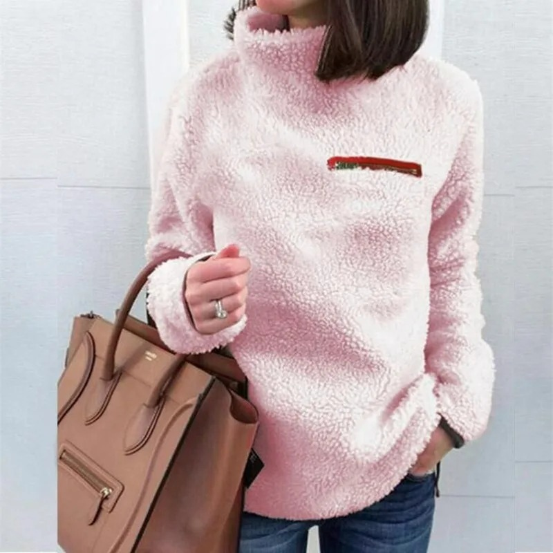 Cozy Womens Fleece Zip Neck Winter Sweater - VogeLuxe