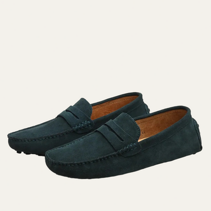VogeLuxe | Men’s Suede Driving Loafers with Penny Strap