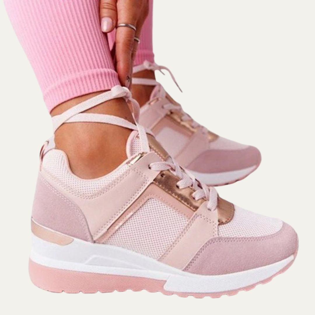 VogeLuxe | Women’s Wedge Sneakers with Breathable Perforated Panels and Metallic Accents