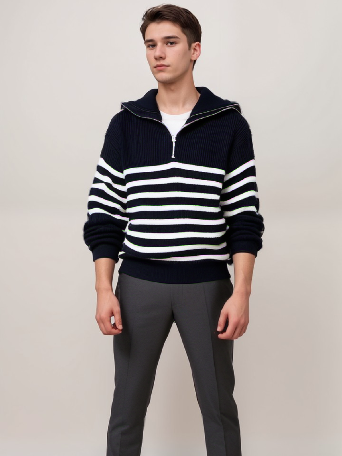 Warm Winter Crew Neck Striped Sweater for Men