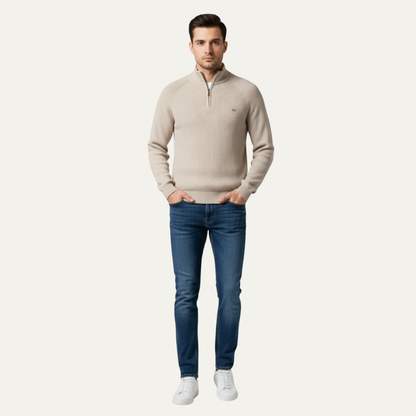 VogeLuxe | Men’s Heavy Ribbed Quarter Zip Mock Neck Sweater