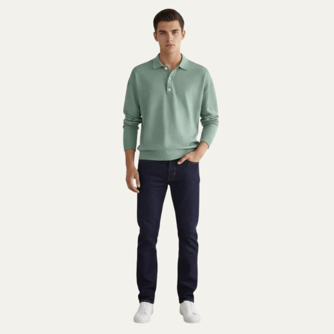 VogeLuxe | Men’s Fine Knit Long Sleeve Polo Sweater