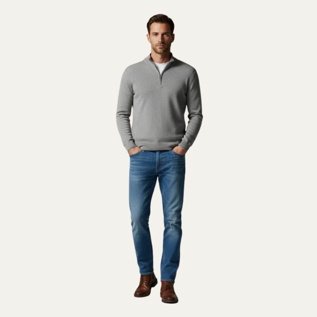 VogeLuxe | Men’s Textured Quarter Zip Standing Collar Sweater