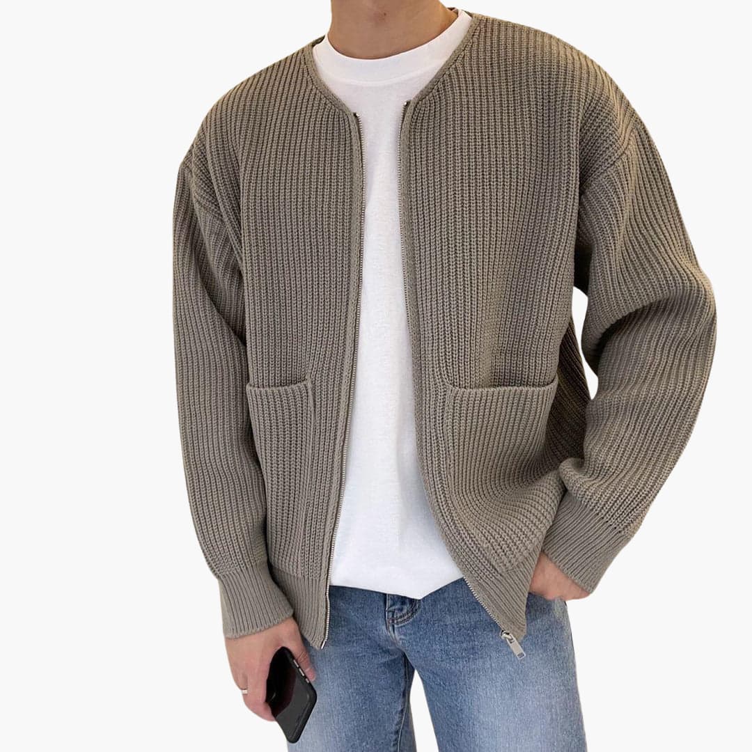 VogeLuxe | Men’s Relaxed Fit Rib Knit Zip Cardigan