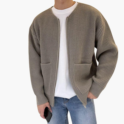 VogeLuxe | Men’s Relaxed Fit Rib Knit Zip Cardigan