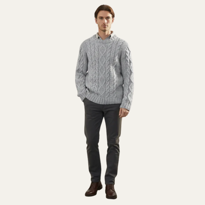 VogeLuxe | Men’s Chunky Cable Knit Crewneck Sweater