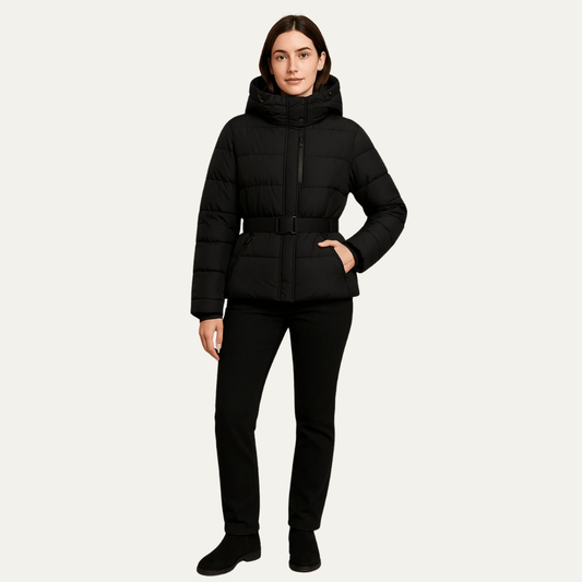 VogeLuxe | Women’s Belted Hooded Puffer Jacket