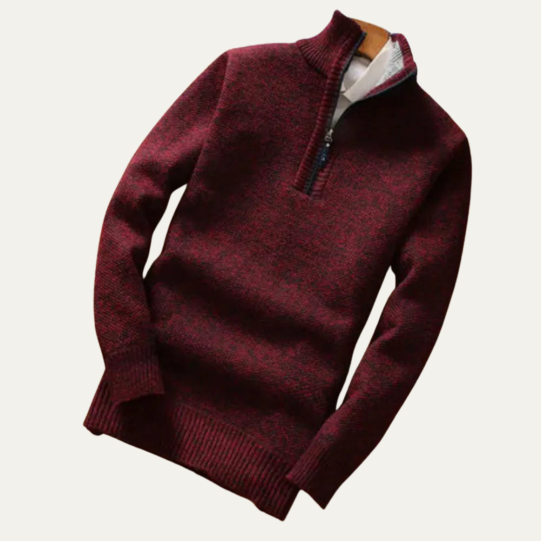 VogeLuxe | Men’s Refined Mock Neck Quarter Zip Sweater