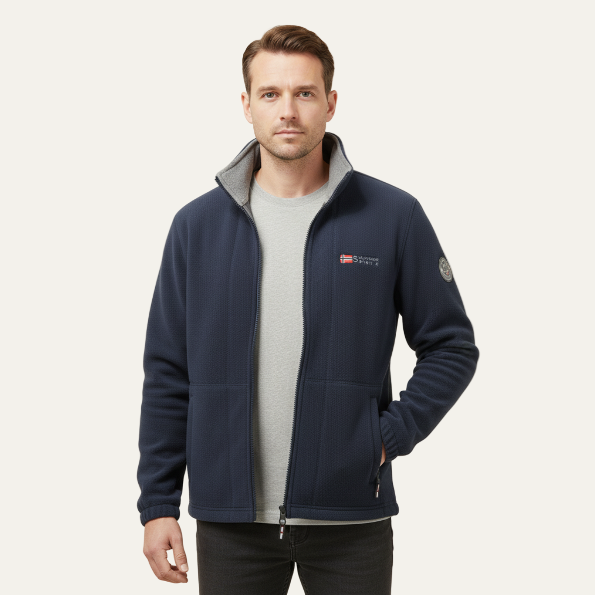 VogeLuxe | Men’s Textured Fleece High Collar Zip Jacket