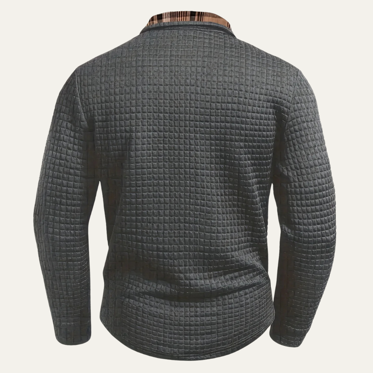 VogeLuxe | Men’s Textured Long Sleeve Polo with Plaid Collar