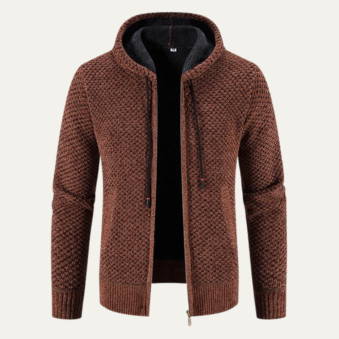 VogeLuxe | Men’s Waffle Knit Hooded Zip Sweater Jacket