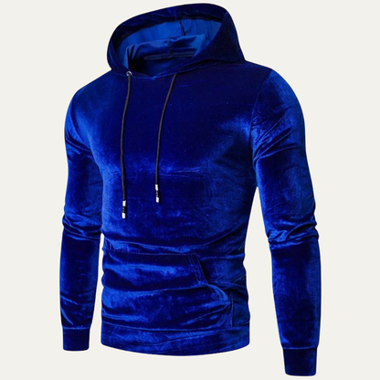 VogeLuxe | Men’s Velvet Pullover Hoodie with Kangaroo Pocket