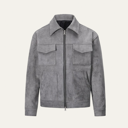 VogeLuxe | Men’s Suede Look Boxy Chore Jacket with Four Flap Pockets