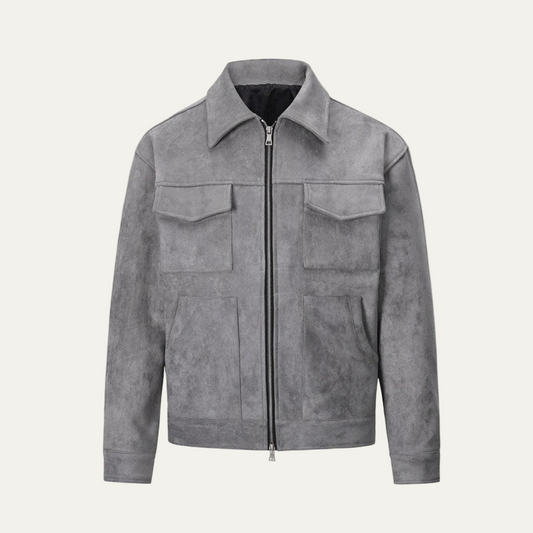 VogeLuxe | Men’s Suede Look Boxy Chore Jacket with Four Flap Pockets