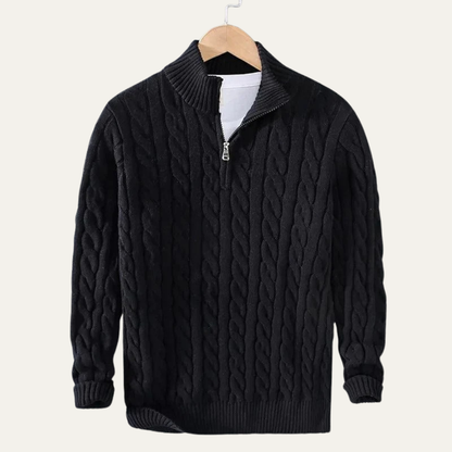 VogeLuxe | Men’s Cable Knitted Quarter Zip Sweater