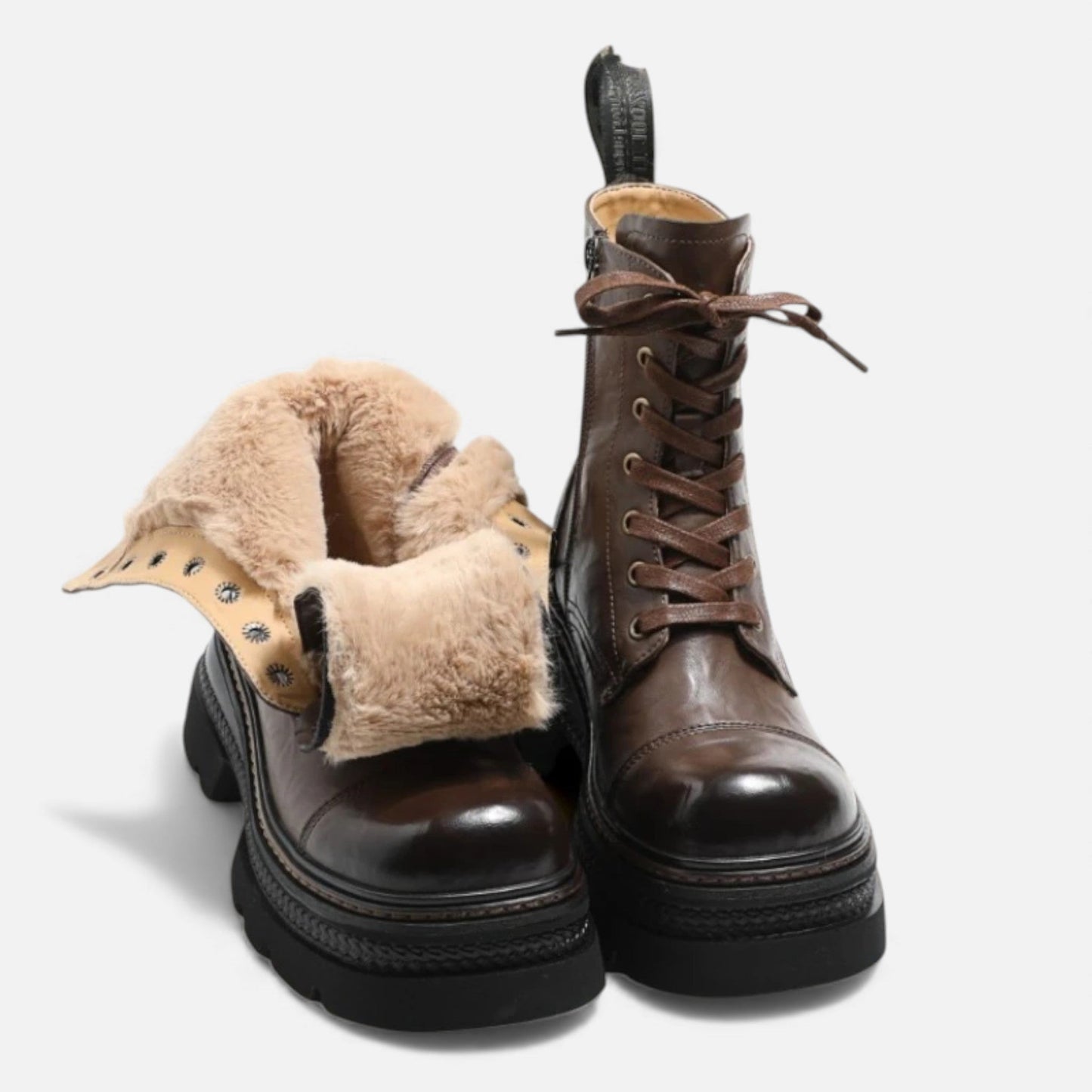Warm Fuzzy Lace Up Winter Ankle Boots - VogeLuxe