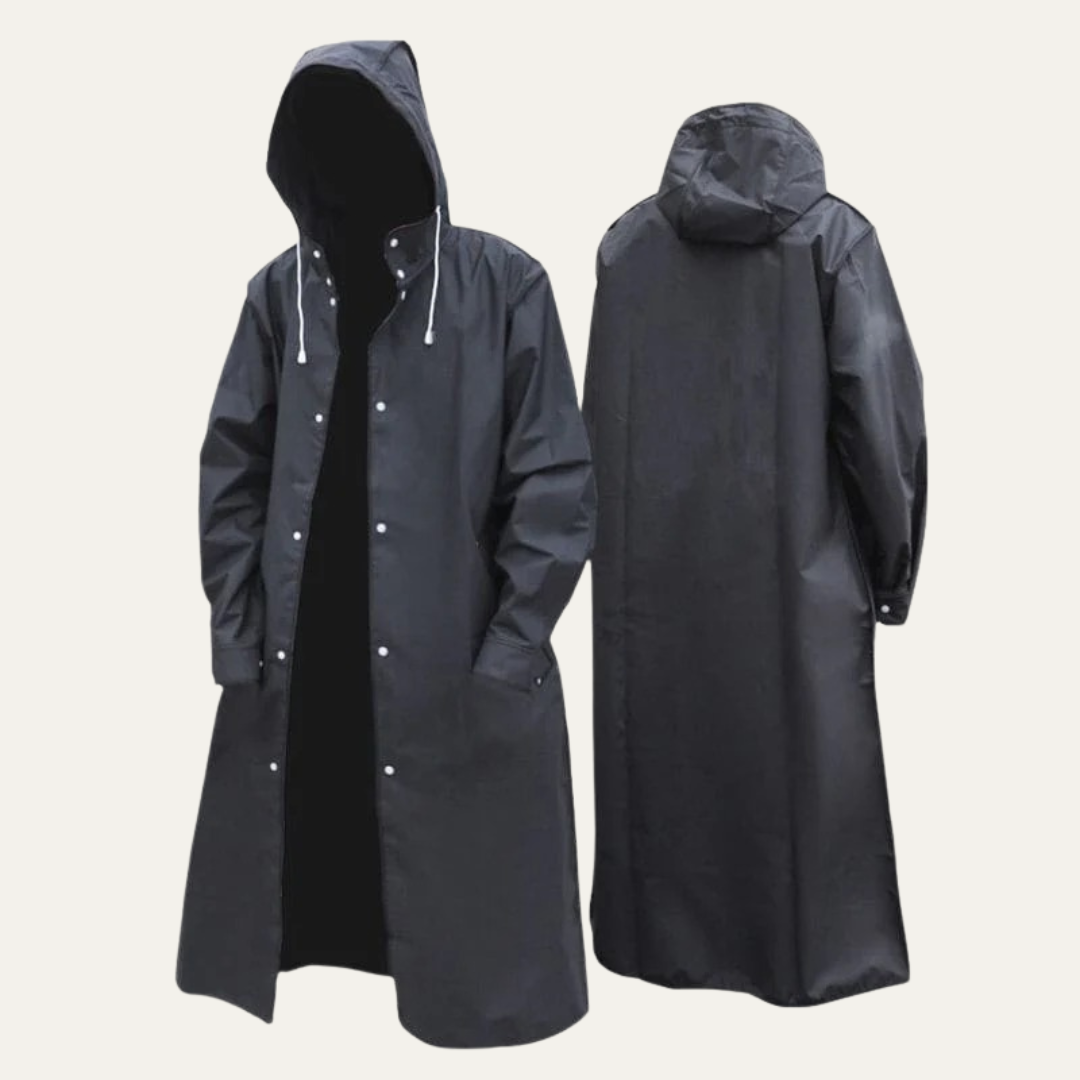 VogeLuxe | Men’s Long Line Hooded Snap Front Raincoat