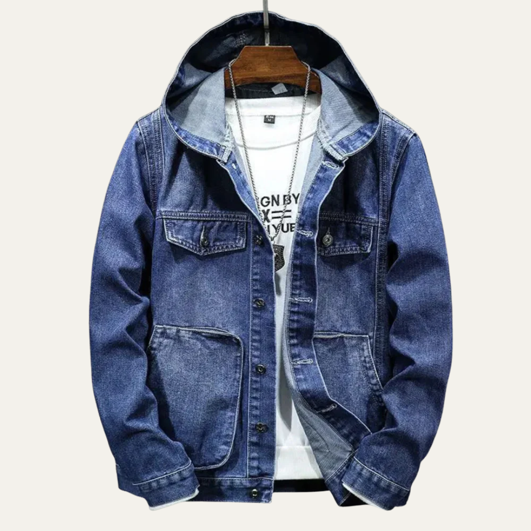 VogeLuxe | Men’s Hooded Denim Button Jacket