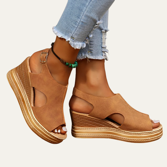 VogeLuxe | Women’s Platform Wedge Sandals with Textured Open Toe Design