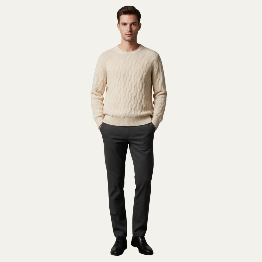 VogeLuxe | Men’s Classic Cable Knit Round Neck Sweater