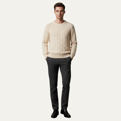 VogeLuxe | Men’s Classic Cable Knit Round Neck Sweater