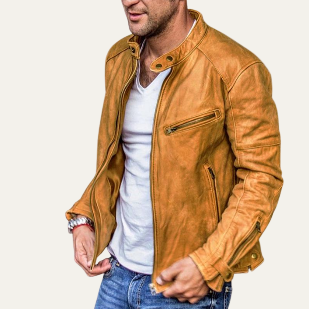 VogeLuxe | Men’s Vintage Faux Leather Stand Collar Moto Jacket
