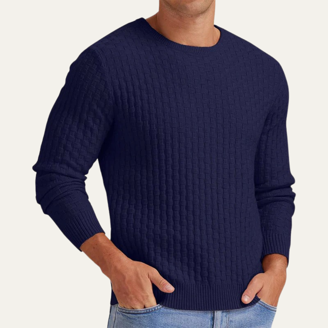 VogeLuxe | Men’s Textured Basket Weave Crew Neck Sweater
