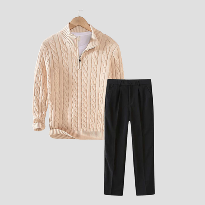 VogeLuxe | Men’s Quarter Zip Knit Sweater and Tailored Trouser Set