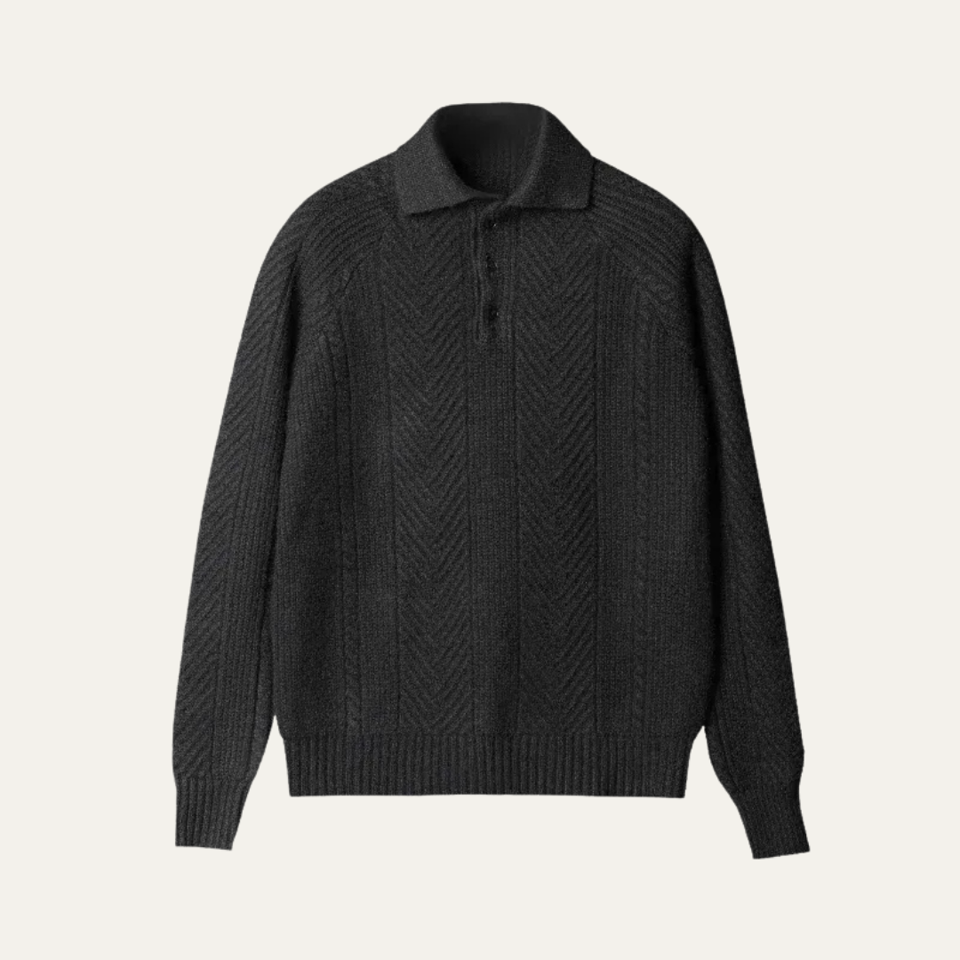 VogeLuxe | Men’s Textured Chevron Knit Polo With Zip Neck